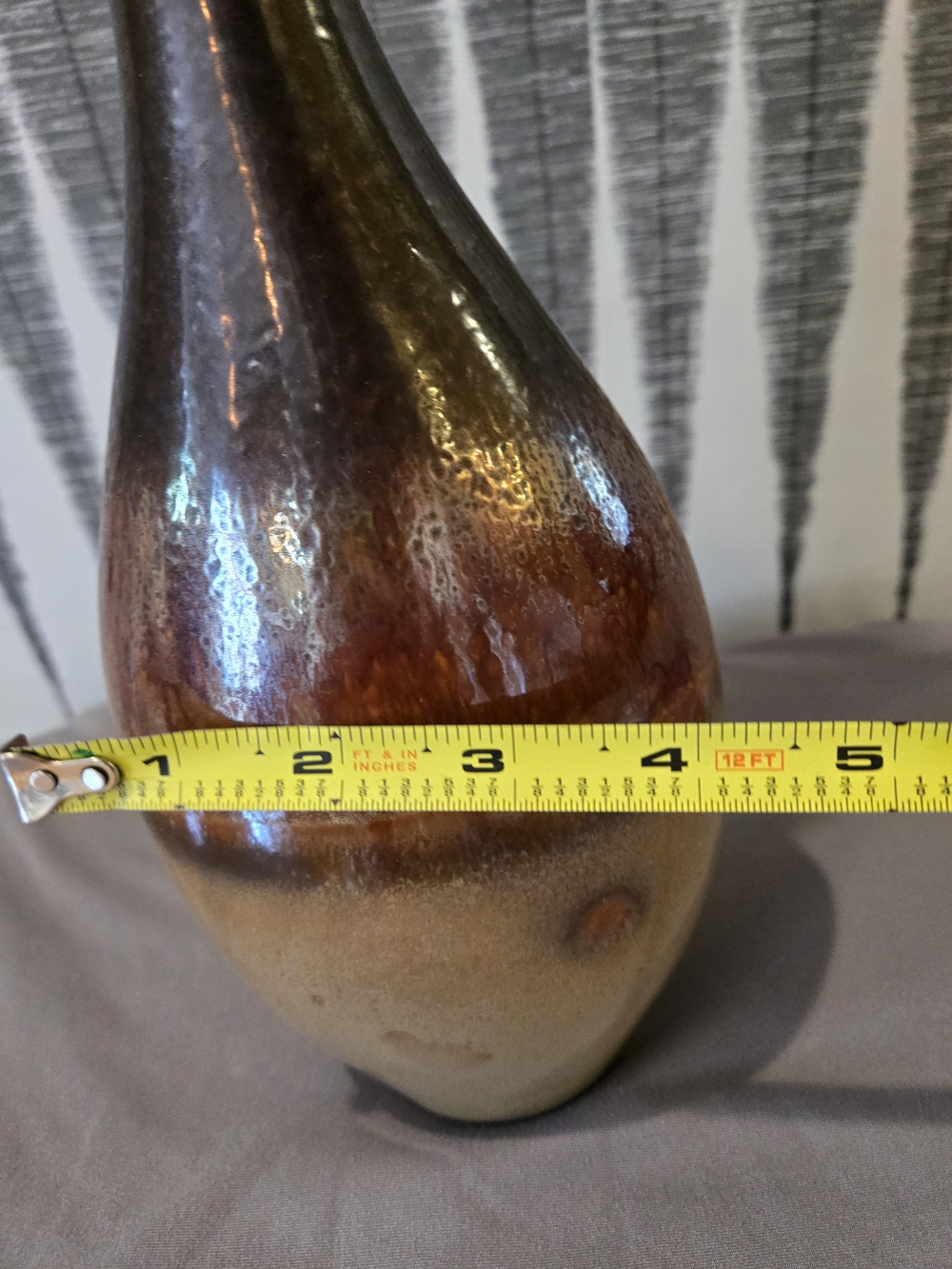 Large Decorative Ceramic Vase Brown Tan Drip Glaze Bottle Vase Rustic Farmhouse - Picture 10 of 11